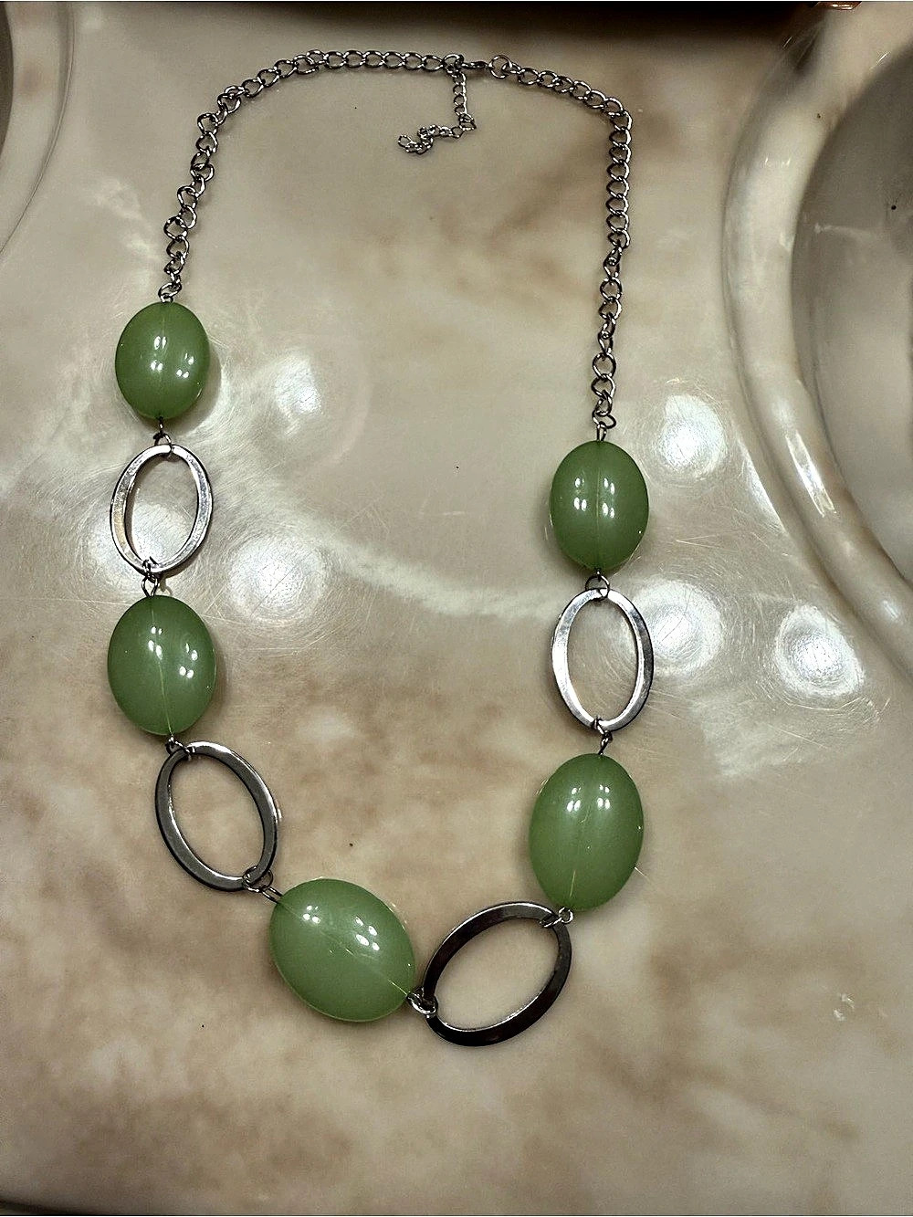 Green Beaded Link Necklace